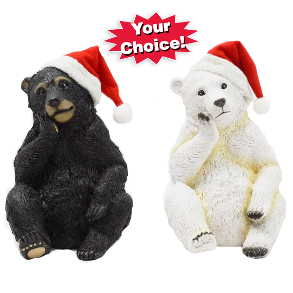 2 Asst Poly W/B Bear w/Santa Hat