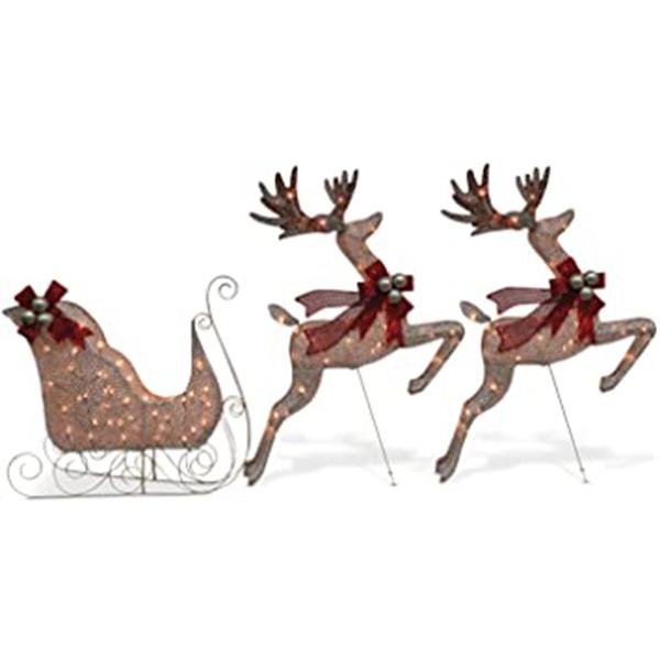 Mesh Sleigh and Two Deer Christmas Decor