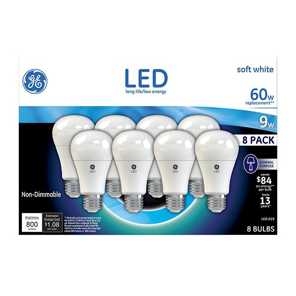 8pk LED Bulbs GE 60W Equiv SW