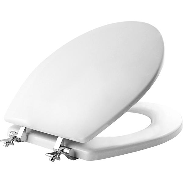 Edgewater Round White/Chrome Wood Toilet Seat