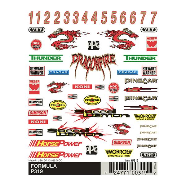 Pinecar Formula Dry Transfer Decals