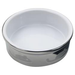 Spot 6827 Cat Dish, 5 in Dia, Stoneware/Titanium, Silver/White