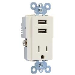 Pass and Seymour TM8USBLACCV4 USB Charger with Receptacle 15 A 125 V 2-USB