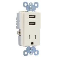 Pass and Seymour TM8USBLACCV4 USB Charger with Receptacle 15 A 125 V 2-USB