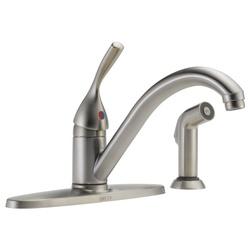 DELTA Classic 400-SS-DST Kitchen Faucet, 1.8 gpm, 4-Faucet Hole, Metal,