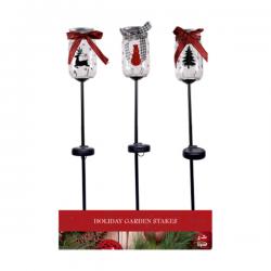 Solar Christmas Mason Jar Stake with LED Lights - Assorted
