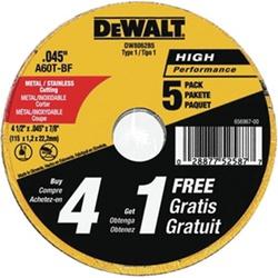 DeWALT DW8062B5 Cutting Wheel 4-1/2 in Dia 0.045 in Thick 7/8 in Arbor