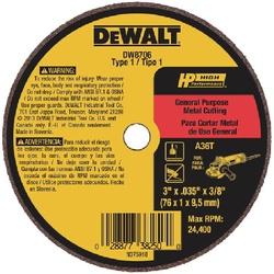 DeWALT HP Series DW8706 Cut-Off Wheel 3 in Dia 0.035 in Thick 3/8 in