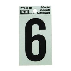 HY-KO RV-25/6 Reflective Sign Character 6 2 in H Character Black