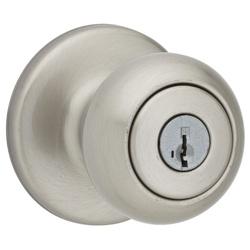 Kwikset 400CV-15 CP Keyed Entry Knob Steel Satin Nickel