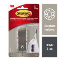 Command 17034BN-ES Medium Decorative Hook 1 in W Metal/Plastic Brushed