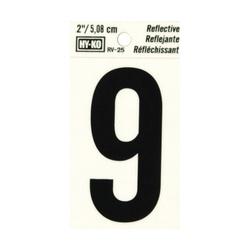HY-KO RV-25/9 Reflective Sign Character 9 2 in H Character Black