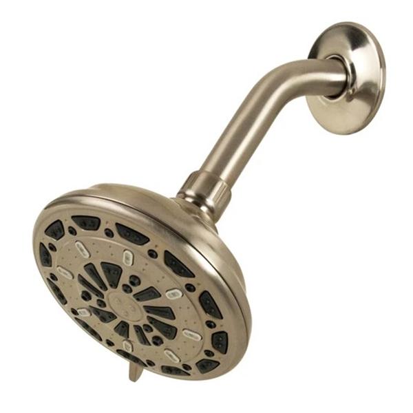 Serene 5 in 3-spray fixed shower head brushed nickel finish.