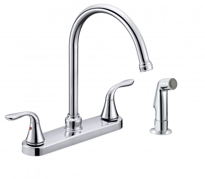 Two Handle Kitchen Faucet w/ Spray, Chrome Plated