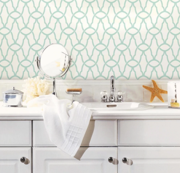 P&S Wallpaper Trellis Aqua/White
