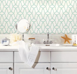 P&S Wallpaper Trellis Aqua/White