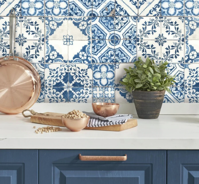 MEDITERRANEAN TILE PEEL AND STICK WALLPAPER-BLUE