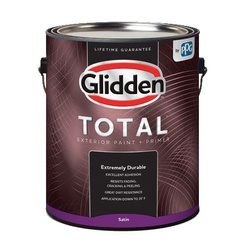 Glidden Total GLTEX10WB-5 Exterior Paint and Primer, Flat, White, 5 gal