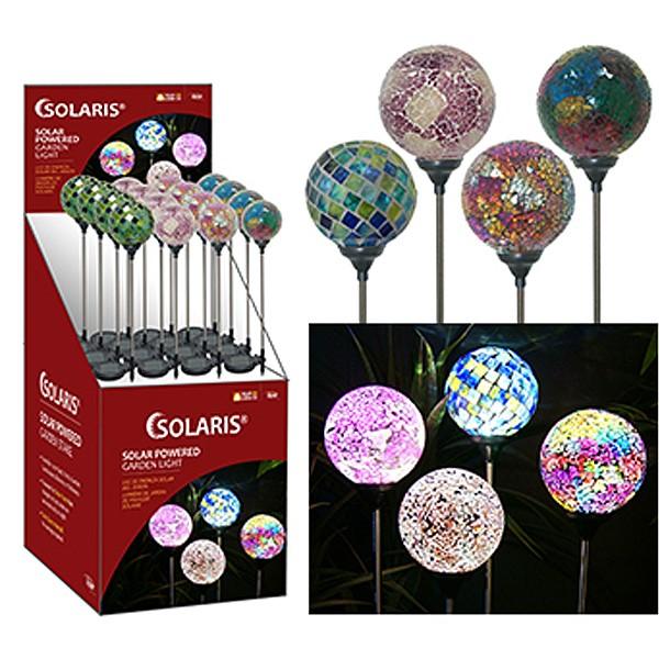 Solar Powered Mosaic Glass Globe Garden Stake w/ LED Light