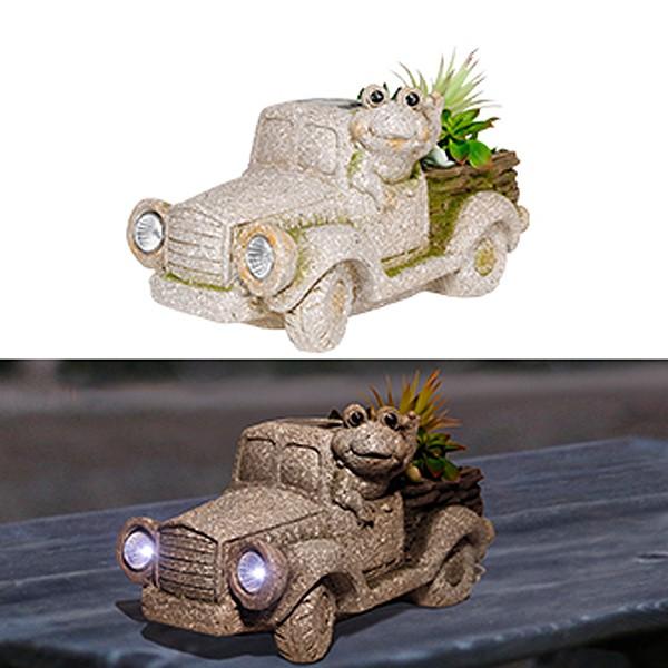 Solar Stone Planter Truck with LED Headlights