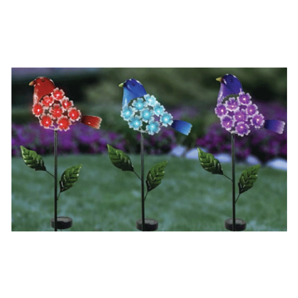 Solar Hydrangea Floral Bird Garden Stake Assorted Colors