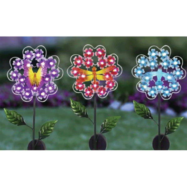 Solar Hydrangea Flower with Insect Center Garden Stake - Assorted