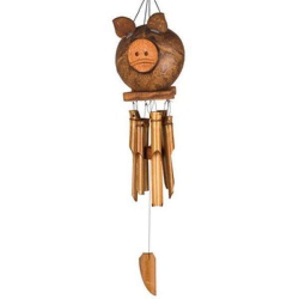 Woodstock Chimes Asli Arts CPIG Wind Chime, Pig, Bamboo/Coconut, Hanging