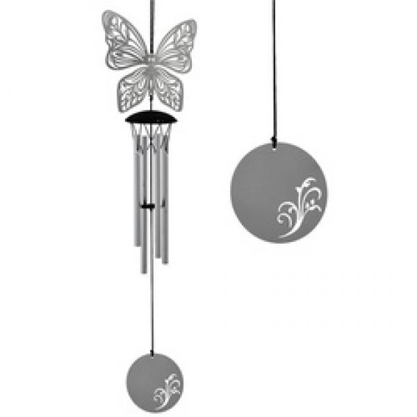 Woodstock Chimes FLBU Wind Chime, Butterfly, Stainless Steel, Silver,