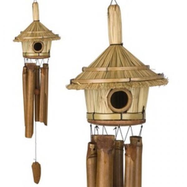 Woodstock Chimes Asli Arts C707 Wind Chime, Thatched Roof Birdhouse, Bamboo