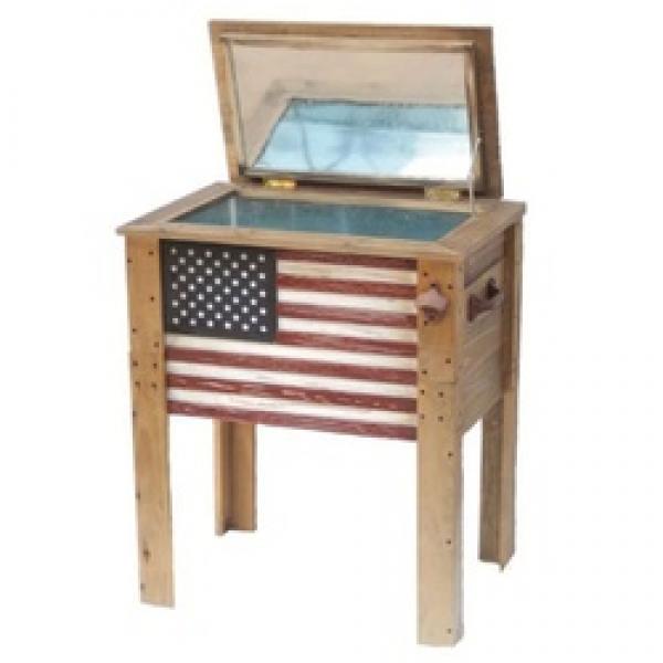Backyard Expressions 909939 American Flag Cooler 57 qt Cooler Wood