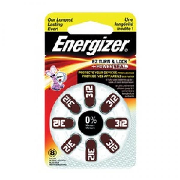 Energizer 312 AZ312DP-8 Hearing Aid Battery, 1.4 V Battery, 155 mAh,