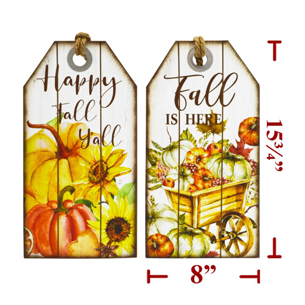 8" x 15.75" Wood Hanging Happy Fall Double Sided Sign