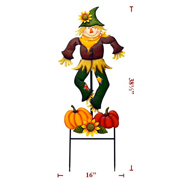 16" x 38.5" Metal Scarecrow w/ Pumpkins