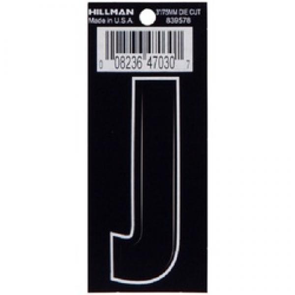 HILLMAN 839578 Letter, Character: J, 3 in H Character, Black/White