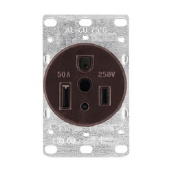 Eaton Cooper Wiring 1254-BOX Power Receptacle, 2 -Pole, 250 V, 50 A, NEMA: