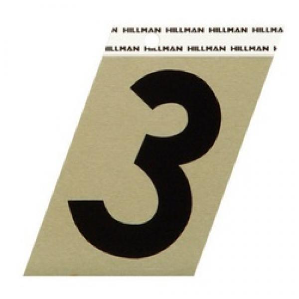 HILLMAN 840558 Number, Character: 3, 3 in H Character, 2-5/8 in W Character,