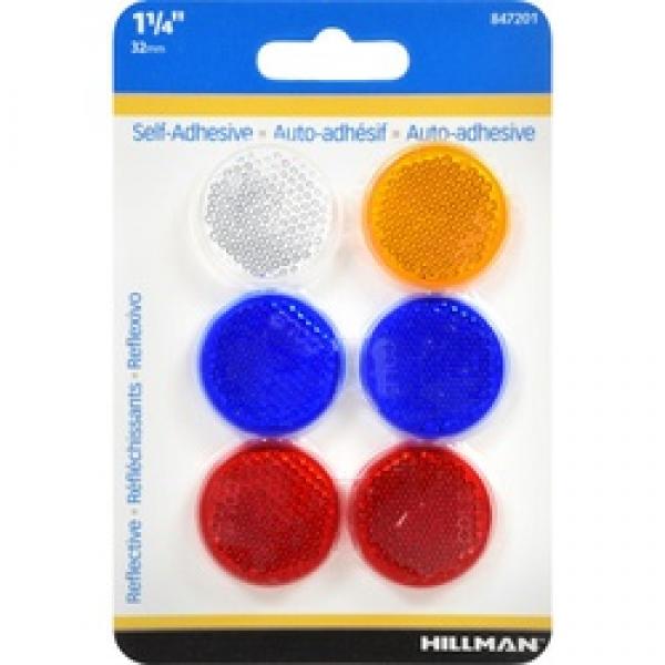 HILLMAN 847201 Mini Circle Reflector, Amber/Blue/Clear/Red Reflector