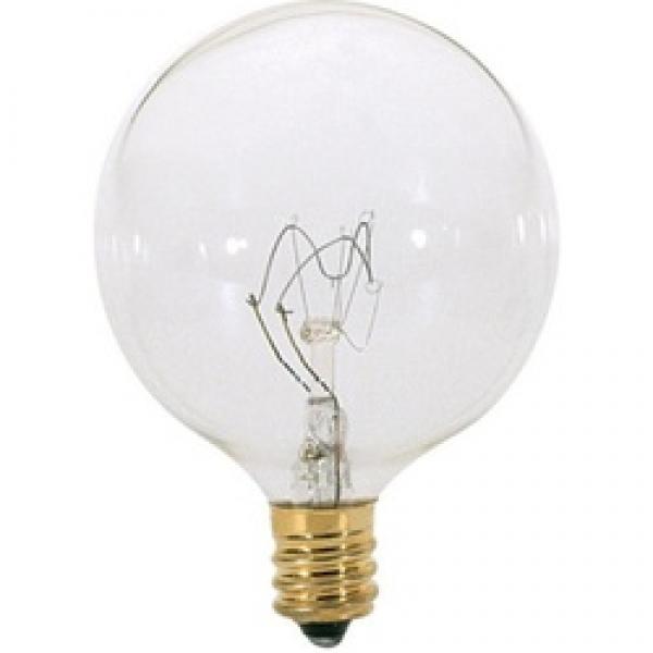 Satco S3727 Incandescent Bulb, 25 W, G16-1/2 Lamp, Candelabra E12 Lamp Base,