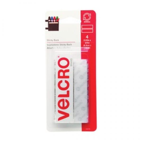 VELCRO Brand 90076 Fastener, 3/4 in W, 3-1/2 in L, Nylon, White, Rubber
