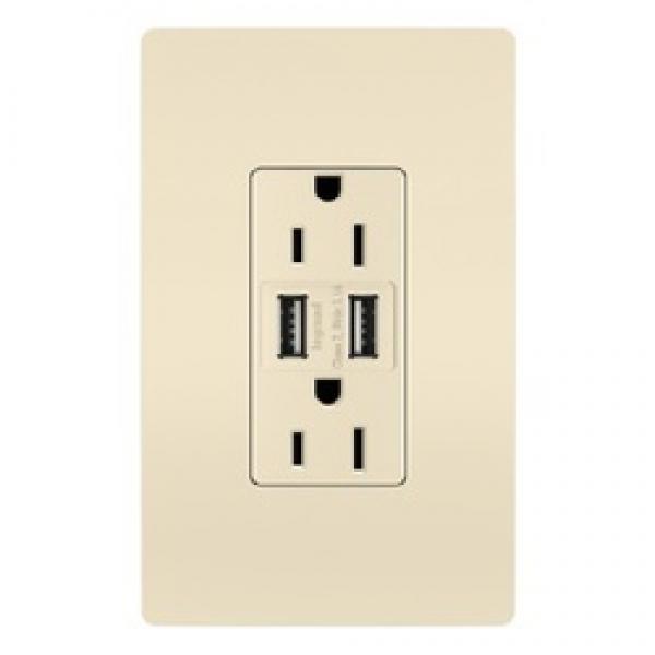 Pass & Seymour radiant TM826USBLACC6 USB Charger with Outlet, 15 A, 125 V, 2