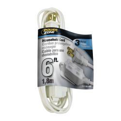 PowerZone Extension Cord, 16 AWG Cable, 6 ft L, 13 A, 125 V, White