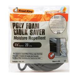 Frost King C21H Caulk Saver, 3/8 in Dia, 20 ft L, Polyfoam, Gray