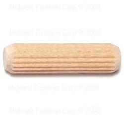 MIDWEST FASTENER 08899 Fluted Dowel Pin, 3/8 in Dia, 1-1/2 in L, Birch