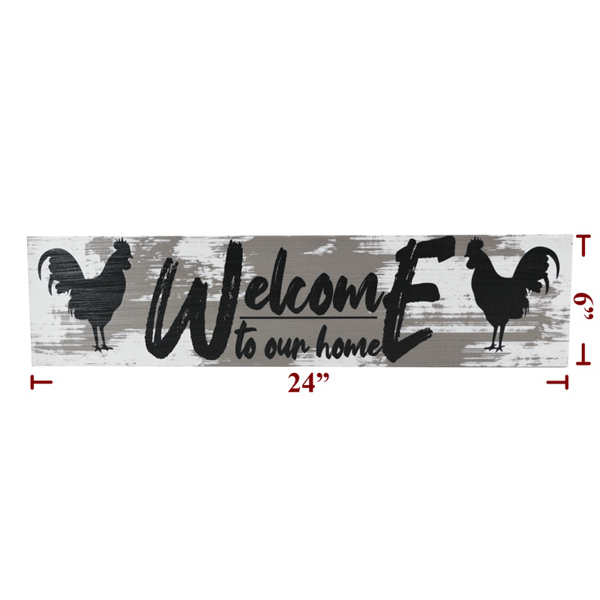 24" x 6" "Welcome to our Home" Rooster Wood Sign