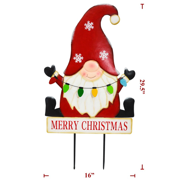 29.5" x 16" Metal "Merry Christmas" Gnome Stake Sign