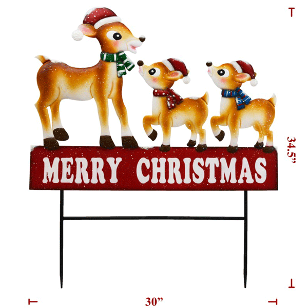 34.5" x 30" Metal "Merry Christmas" Reindeer Stake Sign