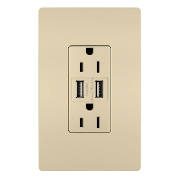 Pass & Seymour radiant TM826USBICC6 USB Charger with Outlet, 15 A, 125 V, 2