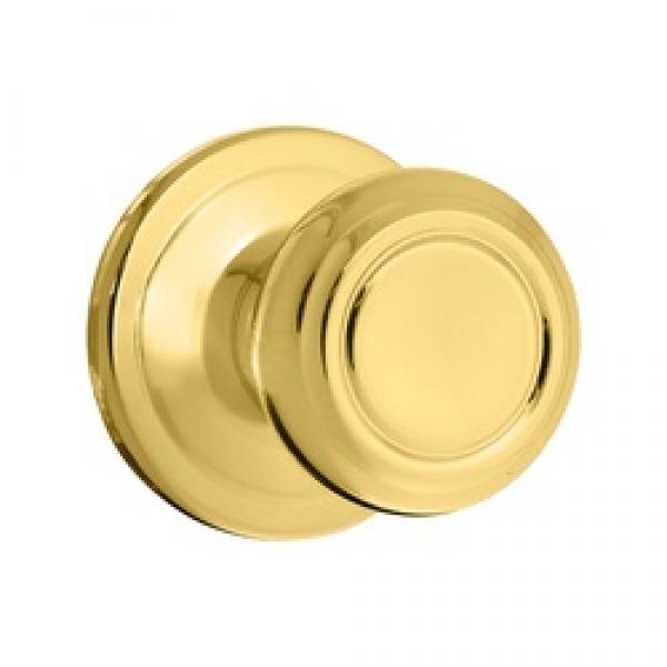 Kwikset 720CN 3 CP Door Knob, Polished Brass, 1-3/8 to 1-3/4 in Thick Door,