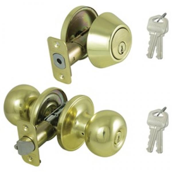 ProSource Deadbolt and Entry Lockset, 3 Grade, Ball Handle, Keyed Alike Key,