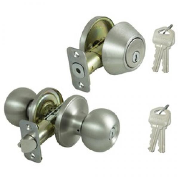 ProSource Deadbolt and Entry Lockset, 3 Grade, Ball Handle, Keyed Alike Key,